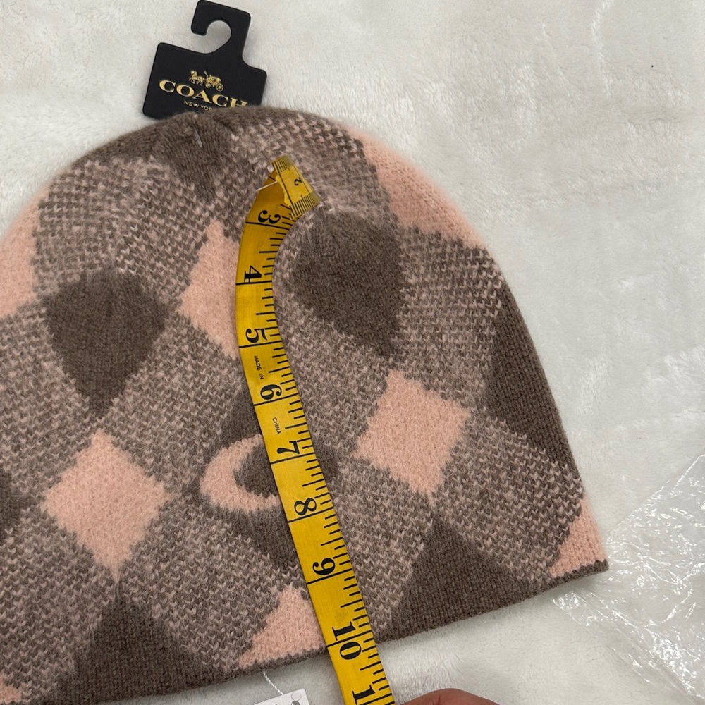 Coach Plaid Beanie in Pink and Brown - Picture 8 of 10